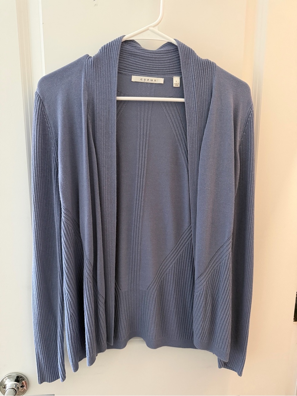 Cyrus Open-Front Ribbed Cardigan - Slate Blue - Picture 1 of 2